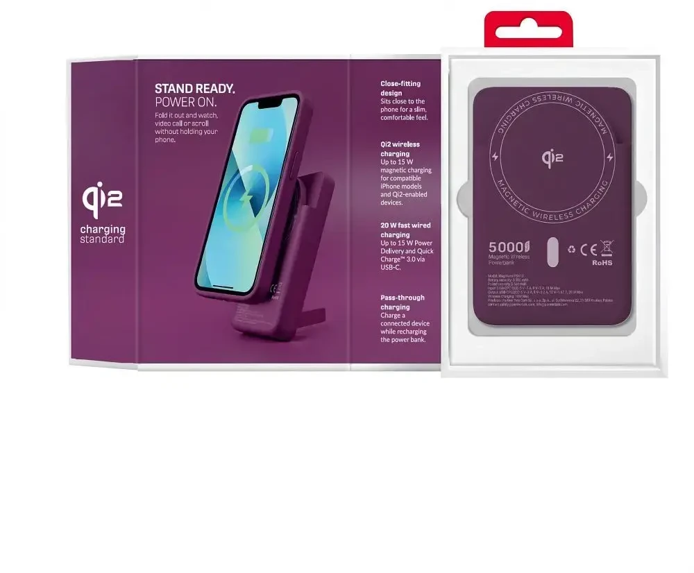 Powerbank compatible with MagSafe Forcell F-Energy MagStand QI2 F5K10 QC3.0 PD3.0 20W 5000 mAh cherry
