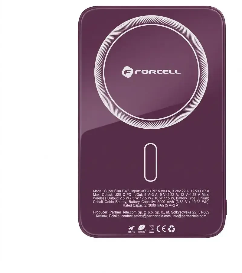Powerbank compatible with MagSafe Forcell F-Energy SuperSlim F5K8 QC4.0 PD3.0 15W 5000 mAh cherry