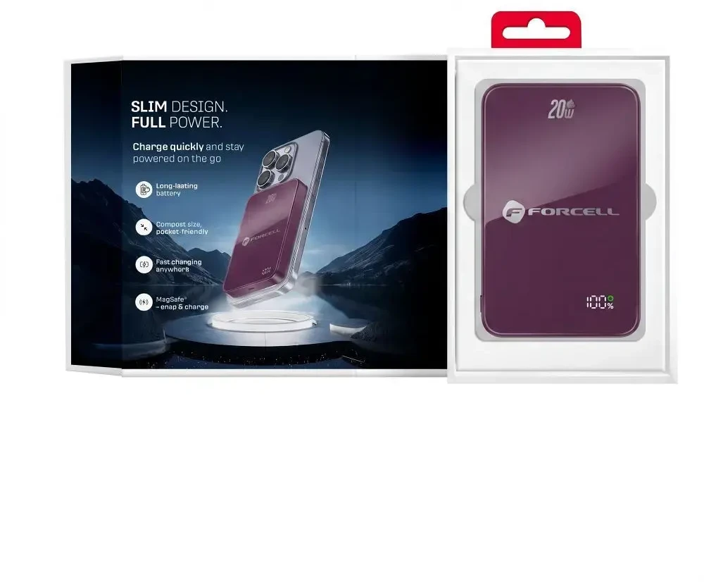 Powerbank compatible with MagSafe Forcell F-Energy SuperSlim F5K8 QC4.0 PD3.0 15W 5000 mAh cherry