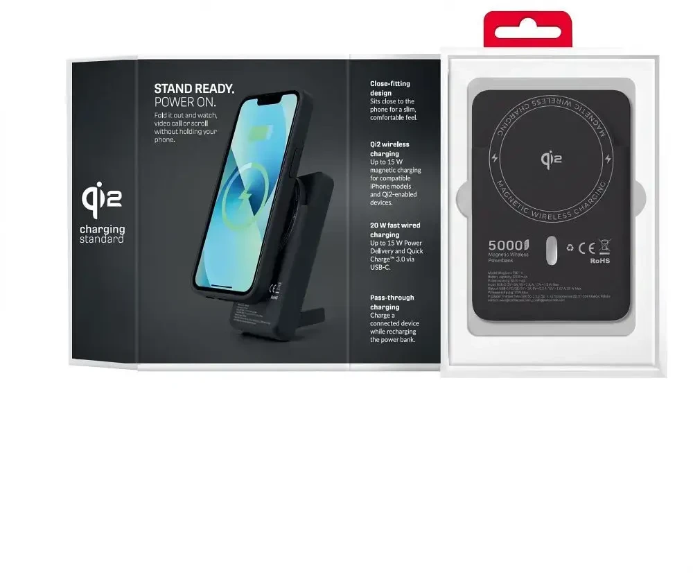 Powerbank compatible with MagSafe Forcell F-Energy MagStand QI2 F5K10 QC3.0 PD3.0 20W 5000 mAh juodas