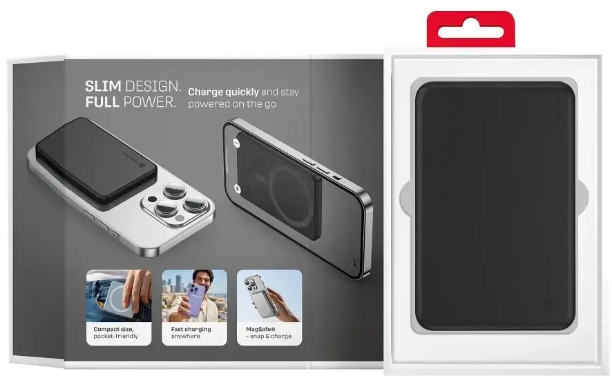 Powerbank compatible with MagSafe Forcell F-Energy Slim F5K9 QC4.0 PD3.0 15W 5000 mAh juodas