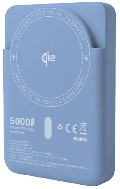 Powerbank compatible with MagSafe Forcell F-Energy MagStand QI2 F5K10 QC3.0 PD3.0 20W 5000 mAh baltas