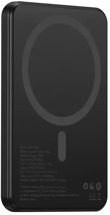 Powerbank compatible with MagSafe Forcell F-Energy Slim F5K9 QC4.0 PD3.0 15W 5000 mAh juodas