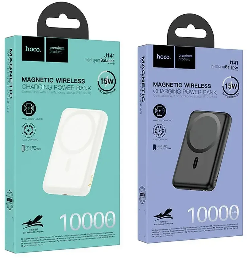 Powerbank compatible with MagSafe Hoco 10000 mAh QC PD 2A 20W J141 juodas