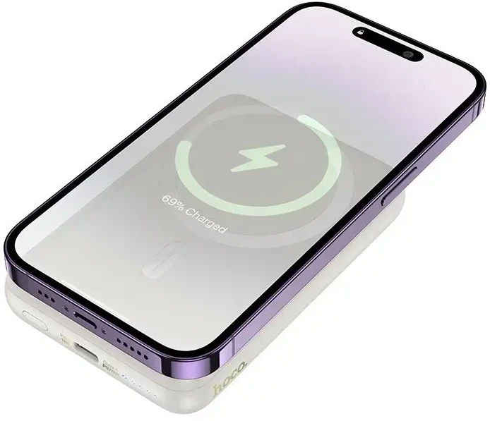 Powerbank compatible with MagSafe Hoco 10000 mAh QC PD 2A 20W J141 milky baltas