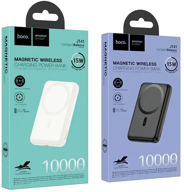 Powerbank compatible with MagSafe Hoco 10000 mAh QC PD 2A 20W J141 milky baltas