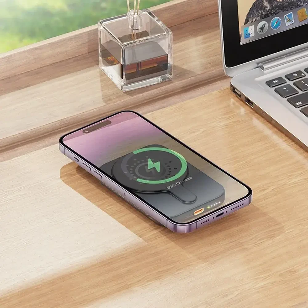 Nešiojamoji baterija, suderinama su „MagSafe Hoco 5000 mAh QC PD 18W J117“, juoda
