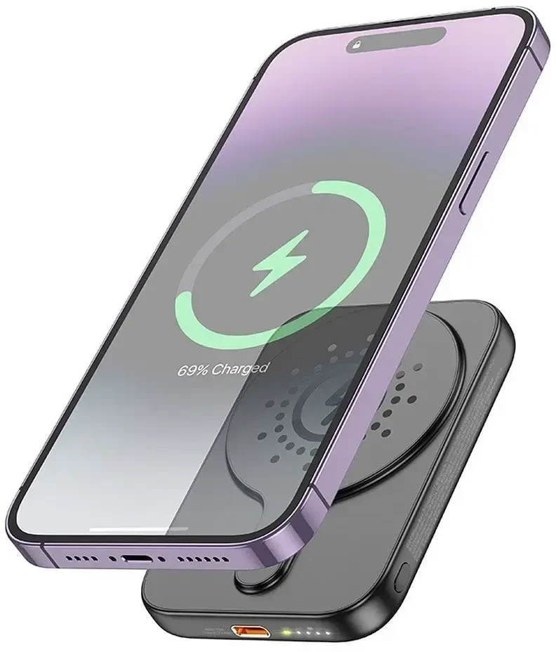 Nešiojamoji baterija, suderinama su „MagSafe Hoco 5000 mAh QC PD 18W J117“, juoda