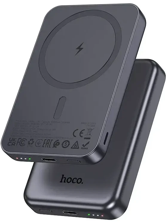Nešiojamoji baterija, suderinama su „MagSafe Hoco“, 5000 mAh, 2A, 5W, J160, metalo pilka