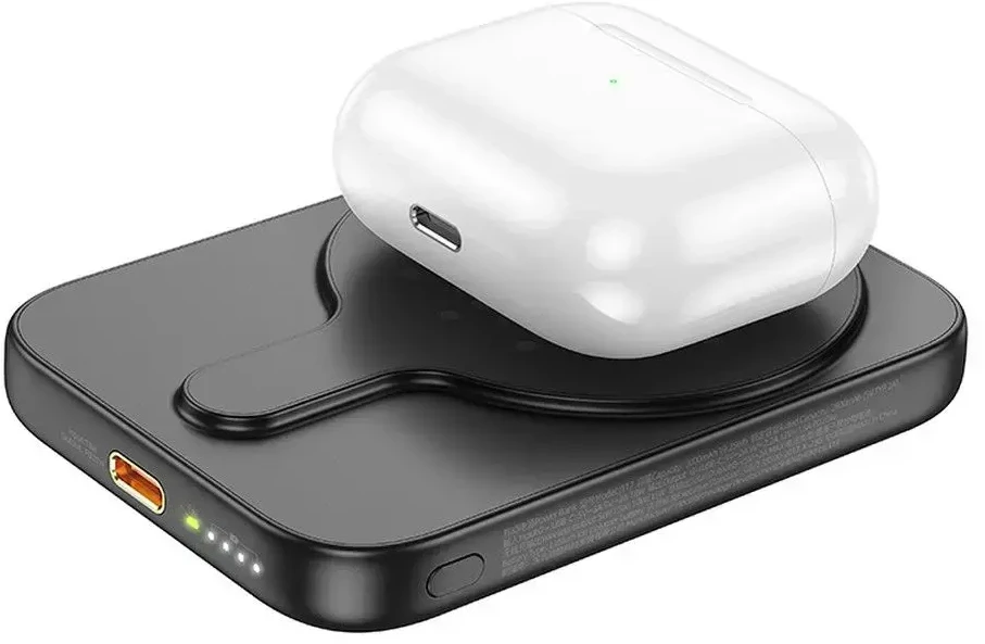 Nešiojamoji baterija, suderinama su „MagSafe Hoco 5000 mAh QC PD 18W J117“, juoda