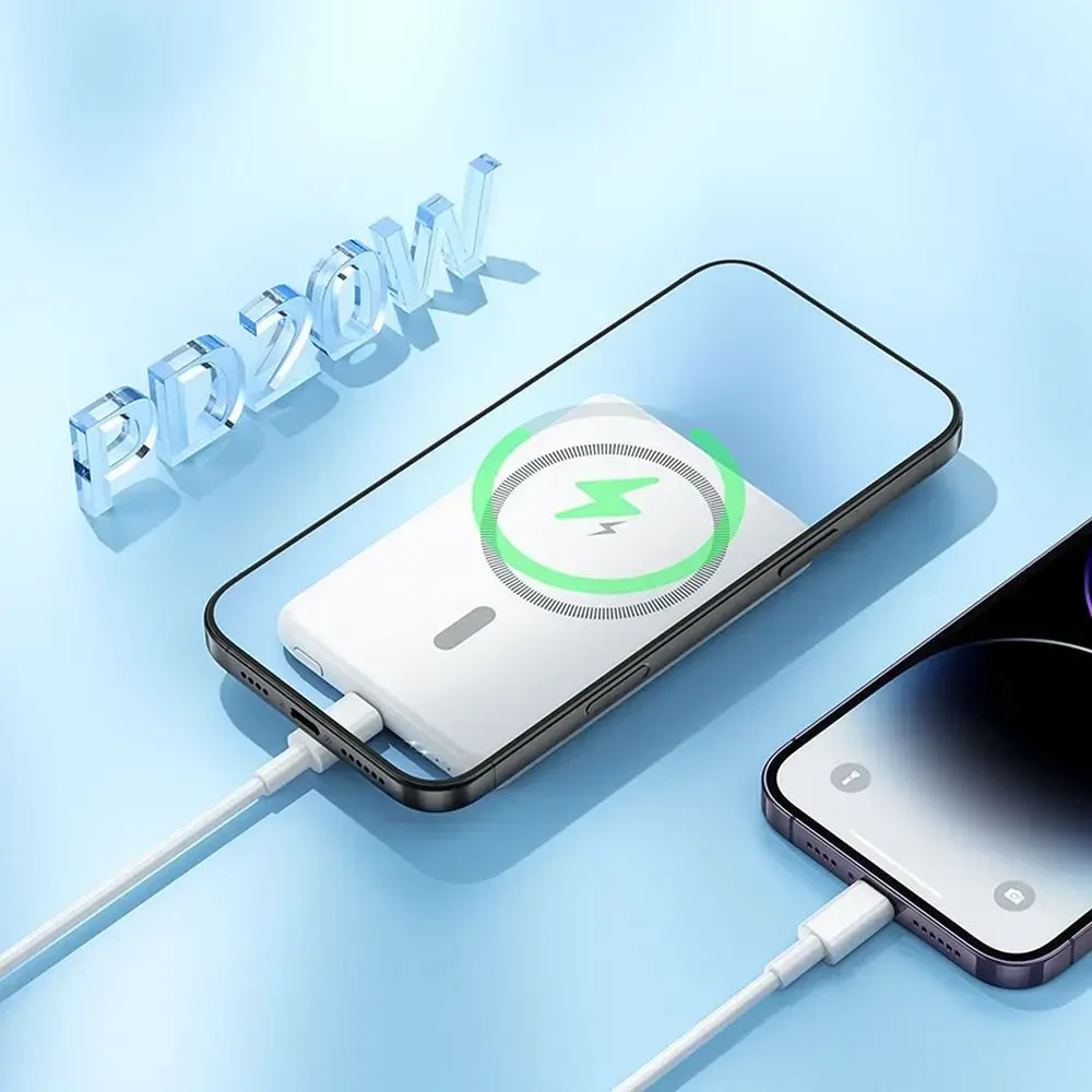 Išorinė baterija, suderinama su „MagSafe Hoco 5000 mAh QC PD 2A 20W“, itin plona, J140A, balta