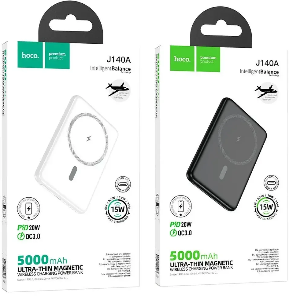Išorinė baterija, suderinama su „MagSafe Hoco 5000 mAh QC PD 2A 20W“, itin plona, J140A, juoda