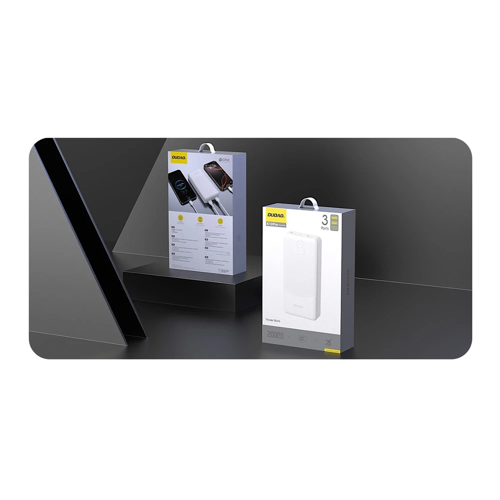 Powerbank Dudao K10Pro 2.4A 20000mAh 2 x USB-A - baltos spalvos