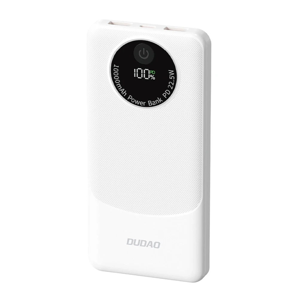 Powerbank Dudao K12 10000mAh PD22.5W USB-A, USB-C – baltos spalvos