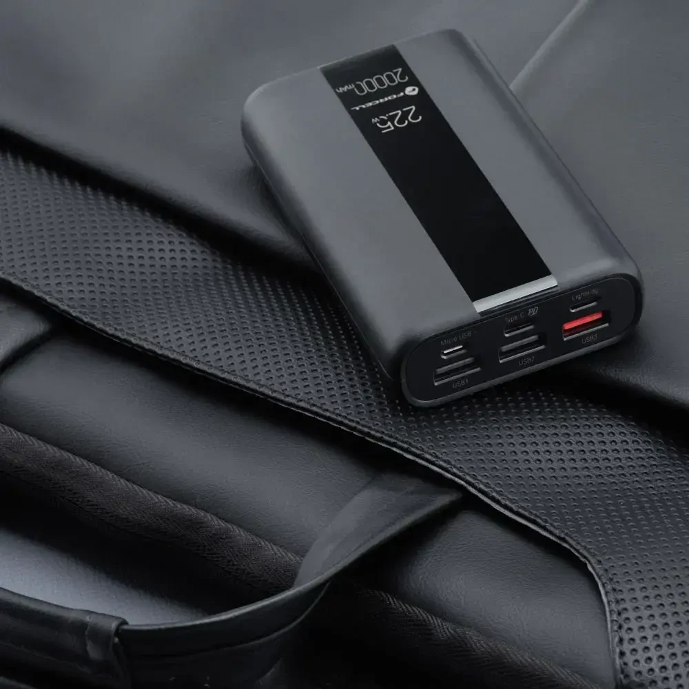 Nešiojamoji baterija Forcell F-Energy Energo P20K2 QC3.0 PD 3A 22,5W 20000 mAh juoda
