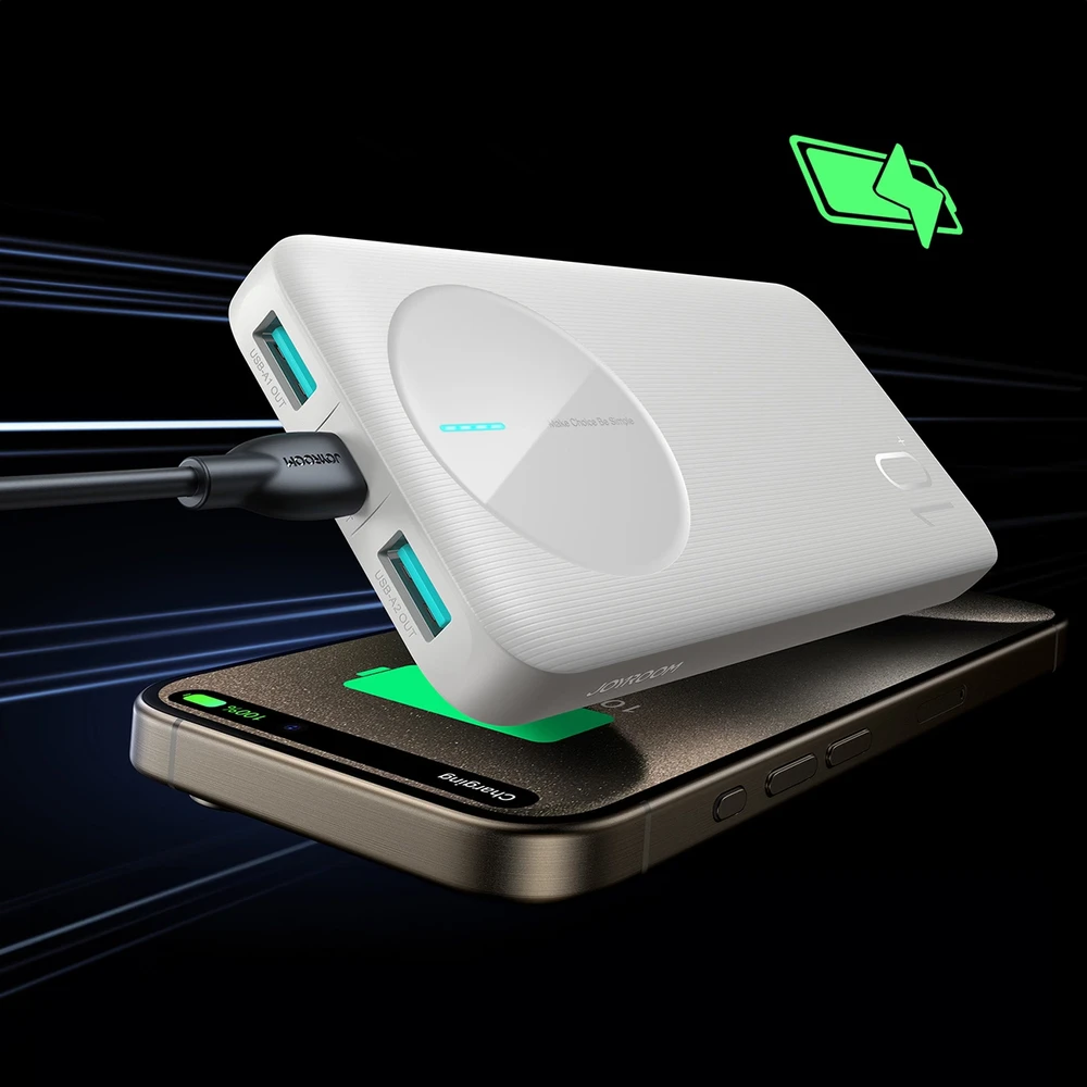 Nešiojamoji baterija Joyroom JR-PBF12 10000mAh 2.4A 2x USB-A 1x USB-C – baltos spalvos