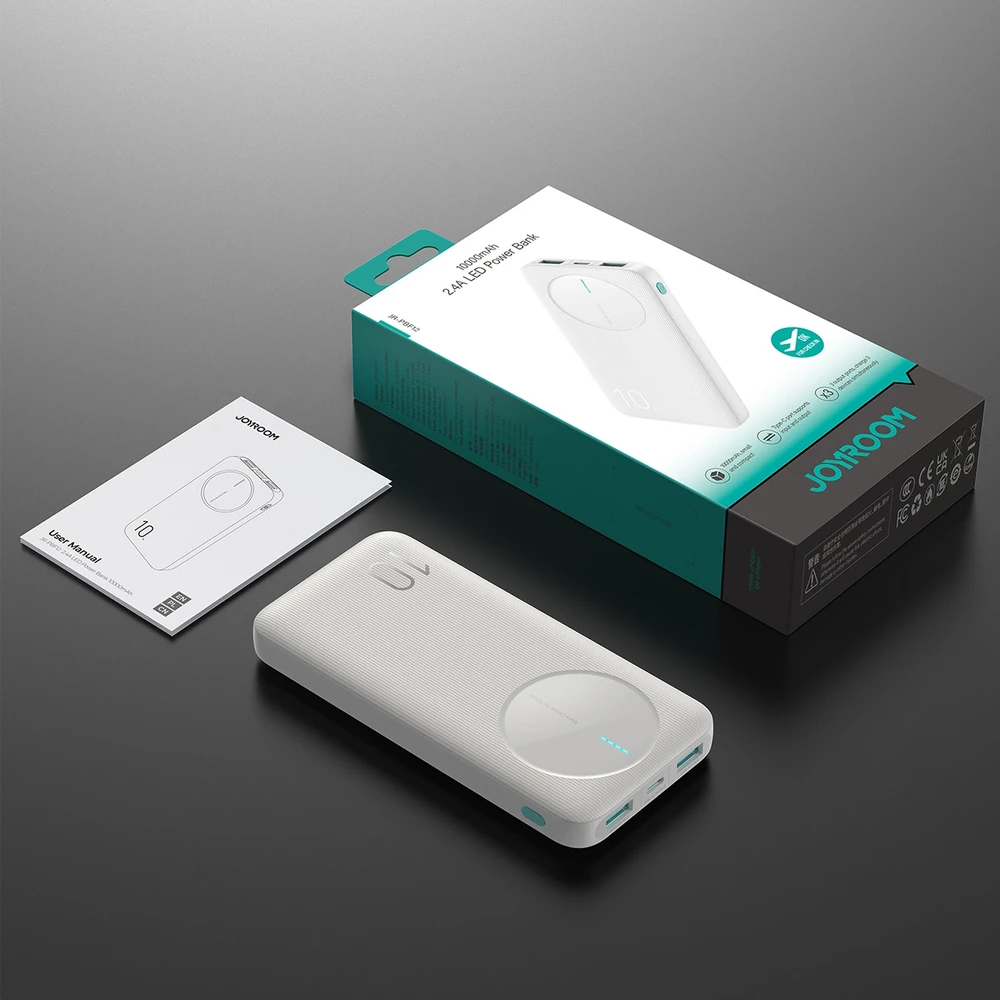 Nešiojamoji baterija Joyroom JR-PBF12 10000mAh 2.4A 2x USB-A 1x USB-C – baltos spalvos