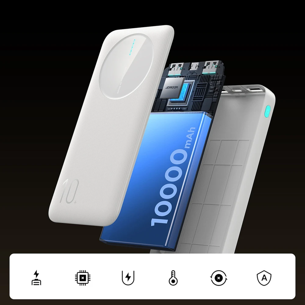 Nešiojamoji baterija Joyroom JR-PBF12 10000mAh 2.4A 2x USB-A 1x USB-C – baltos spalvos