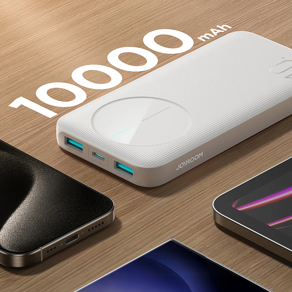 Nešiojamoji baterija Joyroom JR-PBF12 10000mAh 2.4A 2x USB-A 1x USB-C – baltos spalvos