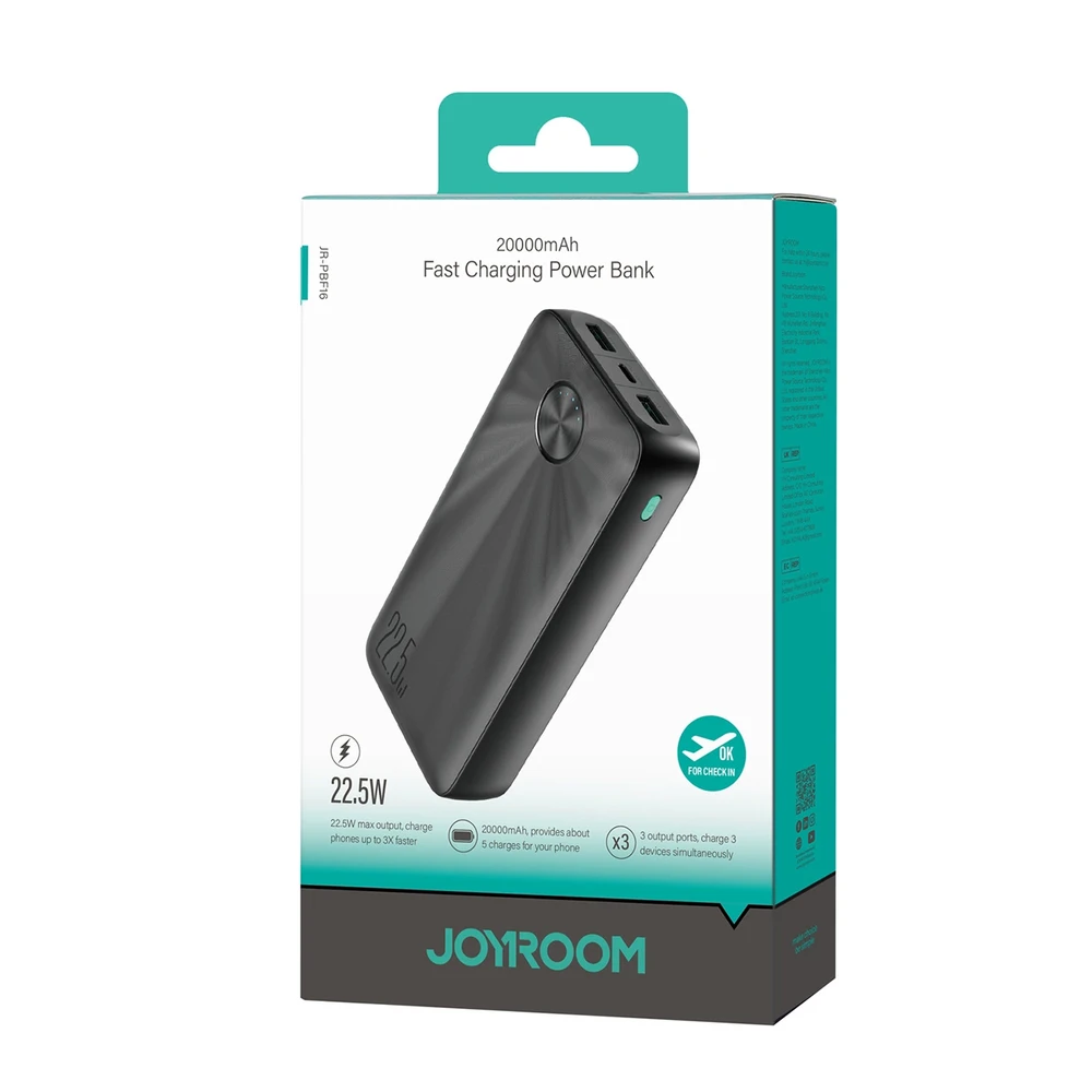 Išorinė baterija Power Bank Joyroom JR-PBF16 22.5W 20000mAh juoda
