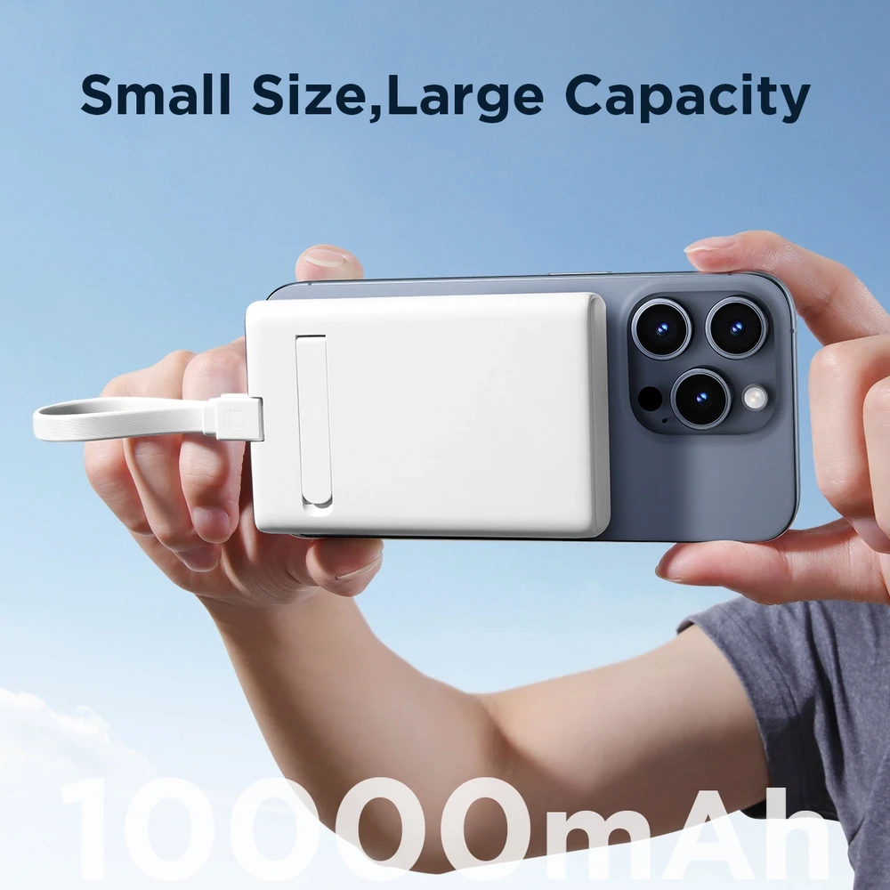 Powerbank Joyroom JR-PBM01 magnetic 10000mAh 20W su stoveliu + Lightning kabelis - USB-C - baltos spalvos
