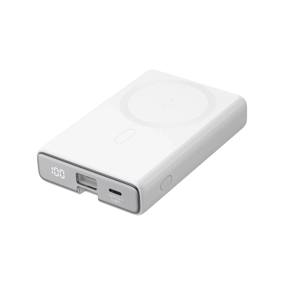 Powerbank Joyroom JR-PBM01 magnetic 10000mAh 20W su stoveliu + Lightning kabelis - USB-C - baltos spalvos