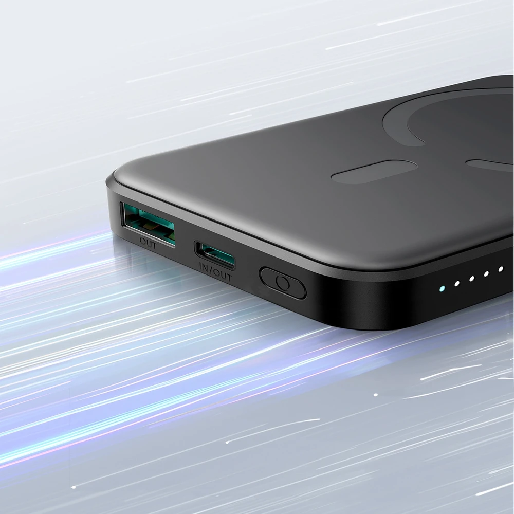 Powerbank Joyroom JR-W020 Mini 5000mAh USB-A USB-C inductive 20W – juodos spalvos + USB-C / USB-C cable