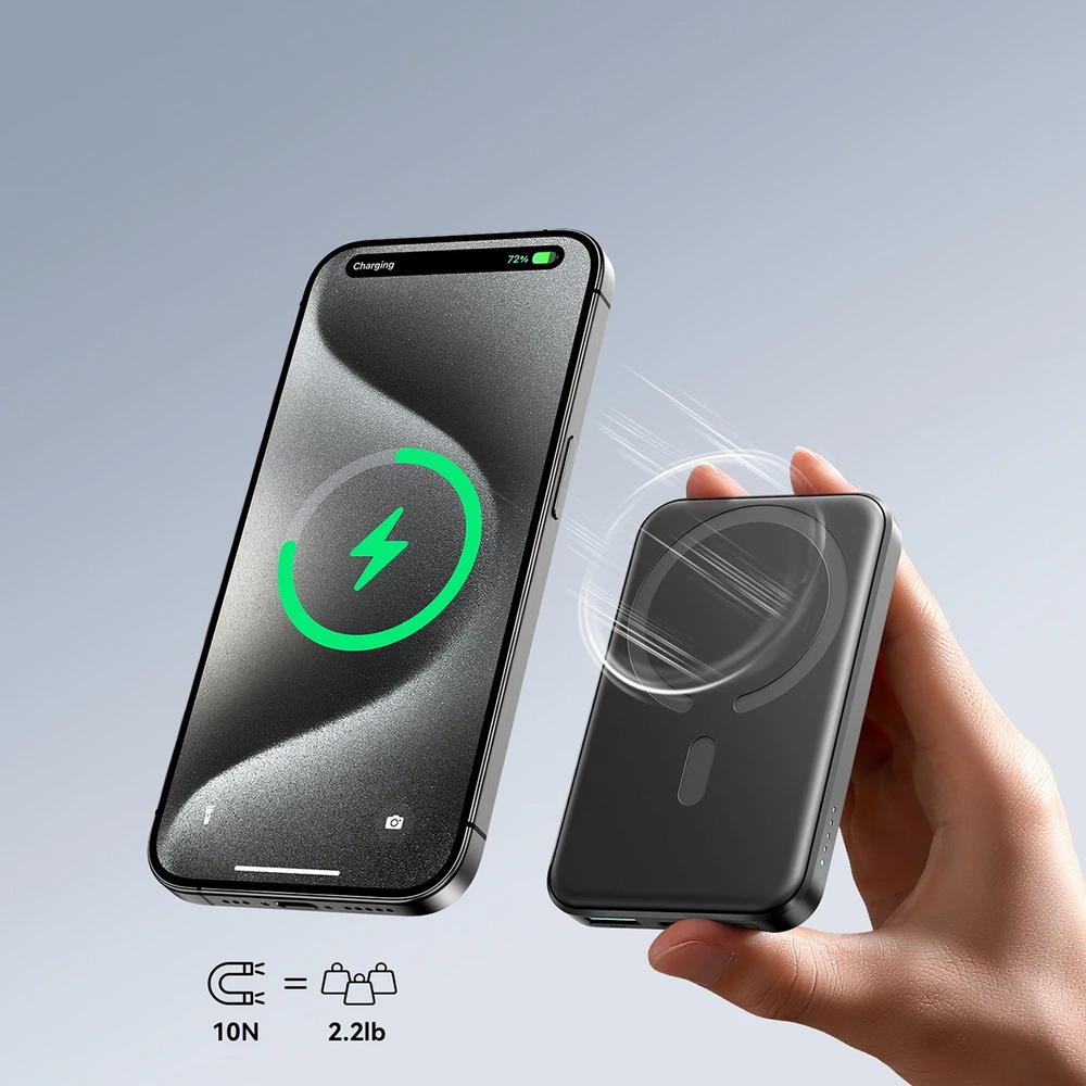 Powerbank Joyroom JR-W020 Mini 5000mAh USB-A USB-C inductive 20W – juodos spalvos + USB-C / USB-C cable