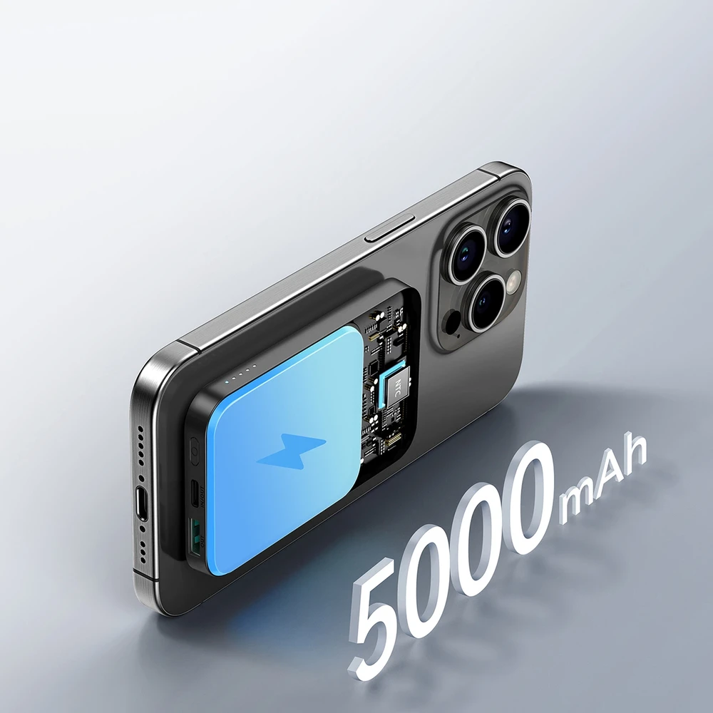Powerbank Joyroom JR-W020 Mini 5000mAh USB-A USB-C inductive 20W – juodos spalvos + USB-C / USB-C cable