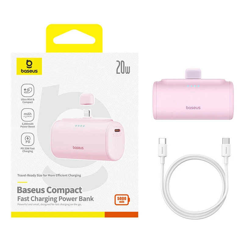 Powerbank OS-Baseus Compact IP 5000mAh 20W (rožinė)