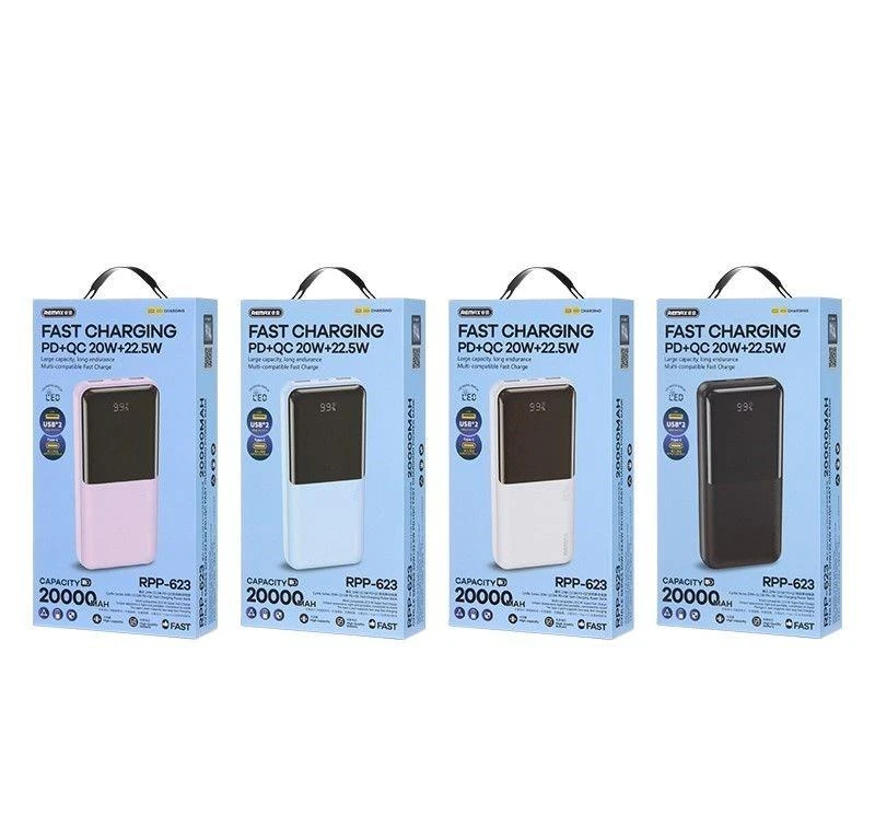 Greito įkrovimo išorinė baterija (Powerbank) REMAX RPP-623 20000mAh 20W PD + 22.5W QC, juoda