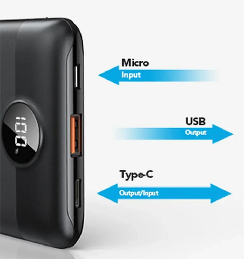 Išorinė baterija POWER BANK VEGER S11 10000mAh (Type-C; MicroUSB; 22.5W) juoda