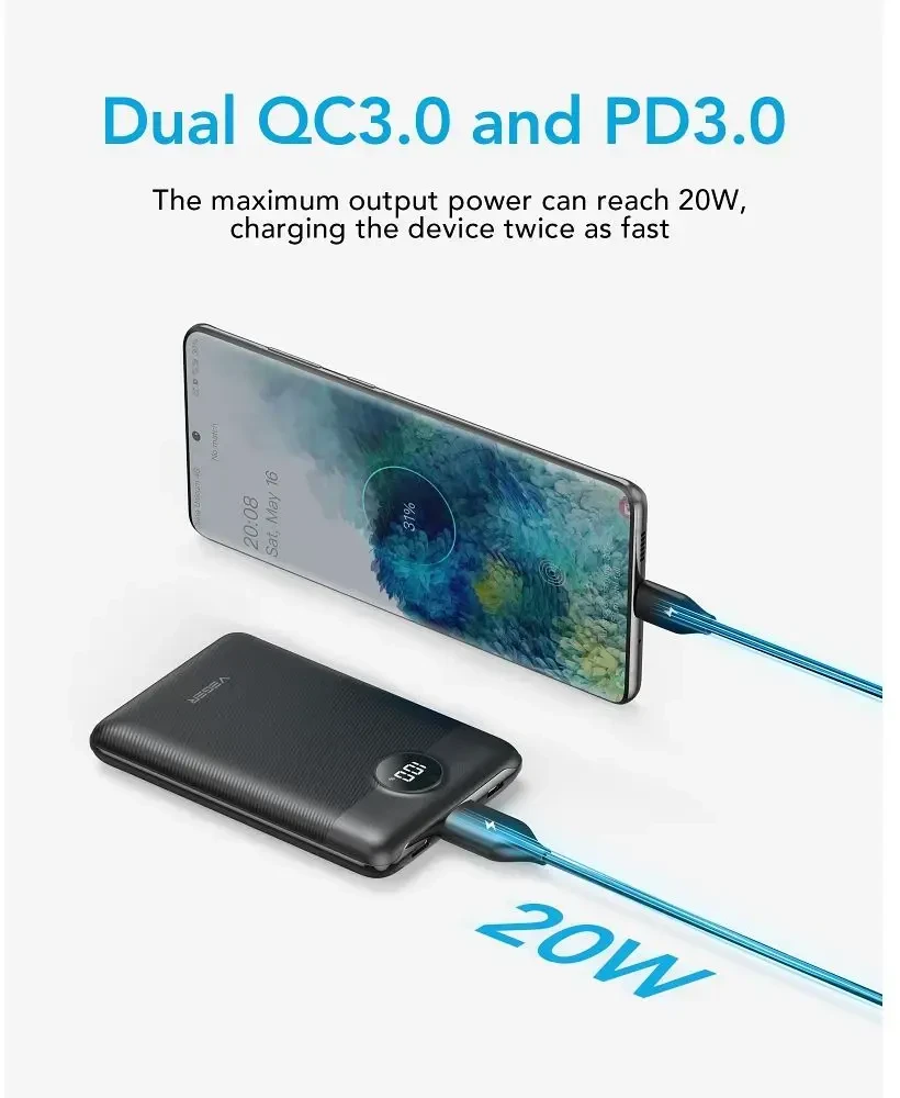 Išorinė baterija POWER BANK VEGER S11 10000mAh (Type-C; MicroUSB; 22.5W) juoda