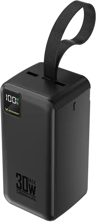 Powerbank Wozinsky W8-B 50000mAh 30W 2xUSB-A and 2xUSB-C and USB micro with flashlight - juodas