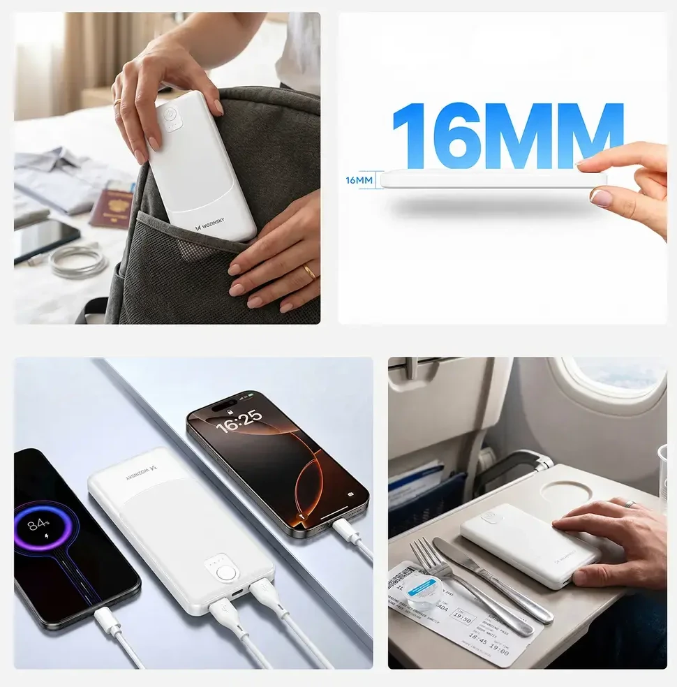 Wozinsky Wpower WPBBK-3 10000 mAh 10W 2x USB-A 2A Powerbank - baltas