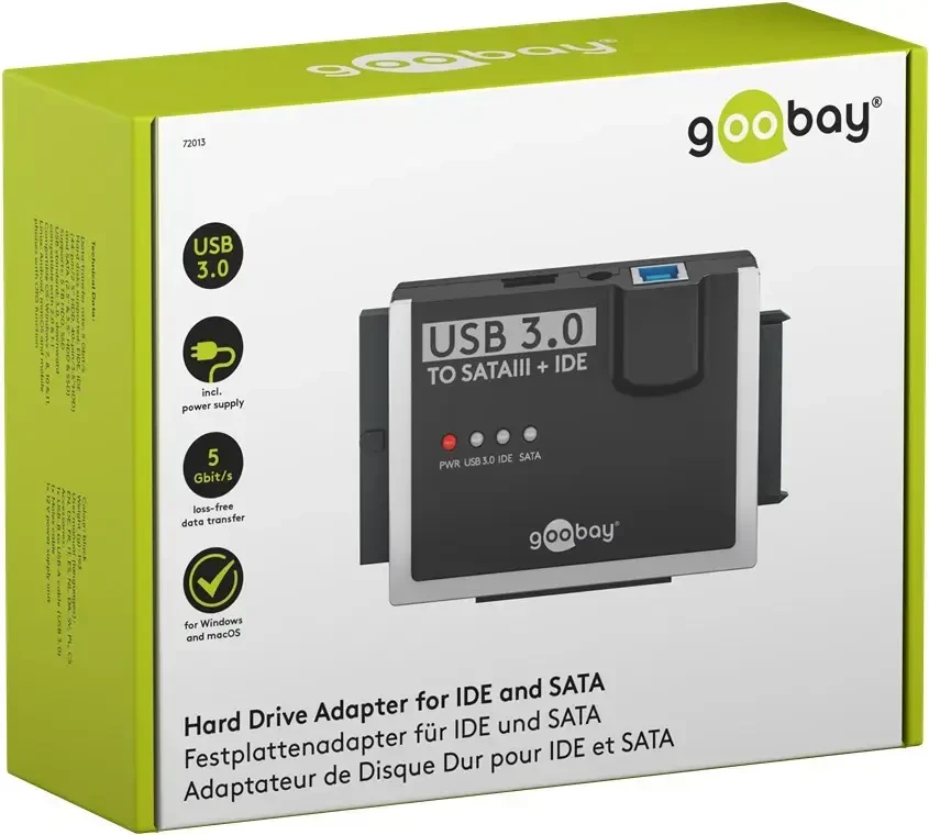 Goobay adapteris 2.5/3.5″ HDD, SSD diskams USB 3.0 – SATA / IDE