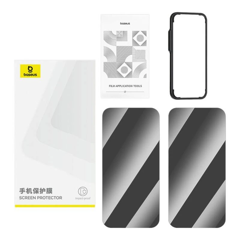 Privacy Tempered Glass Baseus Superior skirtas iPhone 15 + 2x valymo rinkiniui ir EasyStick - skaidrus