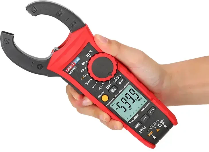 Profesionalios srovės matavimo replės, 1000V AC/DC, 600A AC/DC, 60MΩ, 60mF, 40MHz, 1000℃; IP54; True RMS, UNI-T