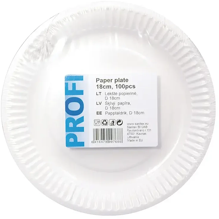 Profi Cook Vienkartinės popierinės lėkštės, 18 cm, (100 vnt)