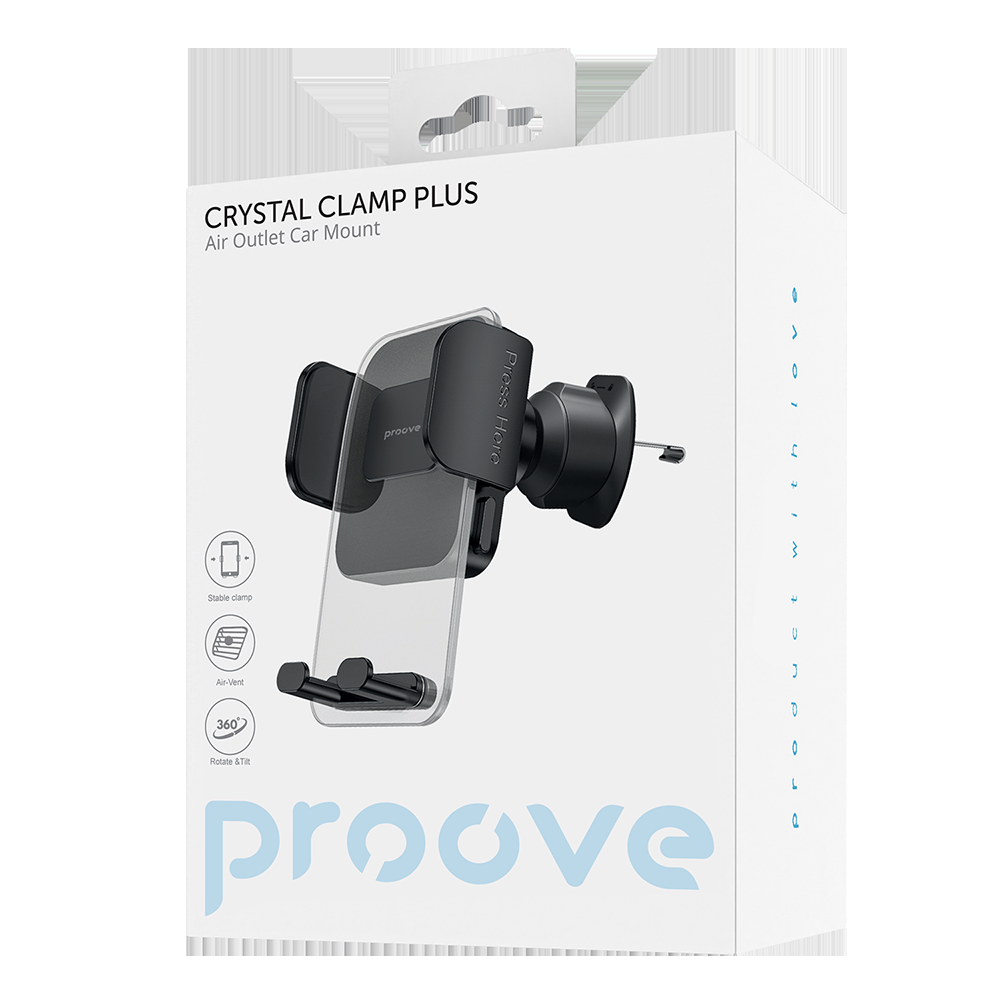 „Proove“ automobilio laikiklis „Crystal Clamp Plus“ oro išleidimo angos automobilinis laikiklis su juodos spalvos