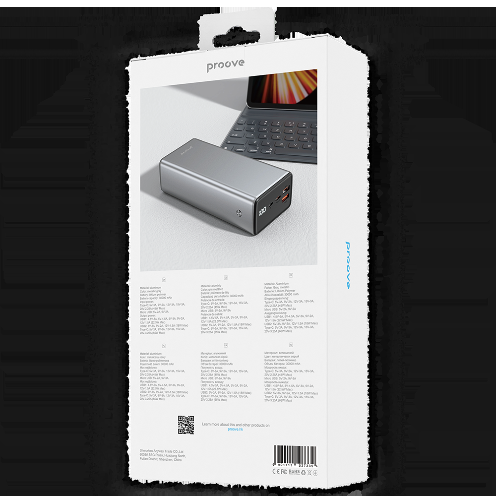 Proove power bank MetalSkin 65W 30000mAh pilkos spalvos