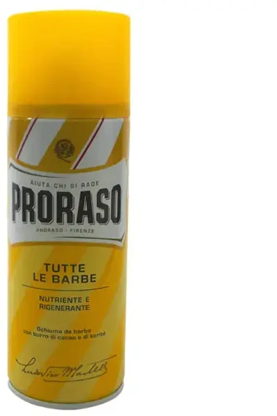 Proraso Geltona Shaving Putos maitininantis & Regenerating Maitinančios atstatomosios skutimosi putos, 400 ml