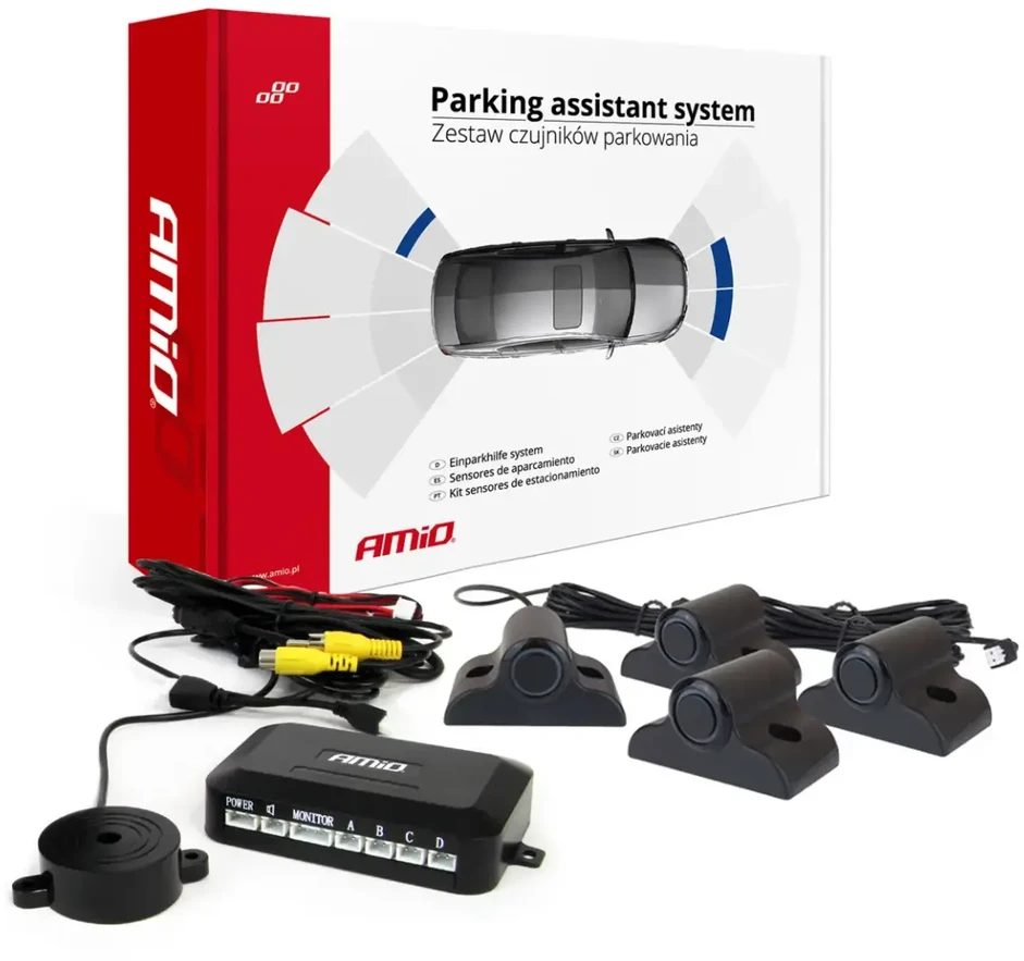Parkavimo jutiklių rinkinys, skirtas kamerai ir LCD ekranui, sunkvežimiams 19 mm, juodas AMIO-04073