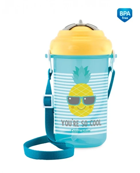 CANPOL BABIES gertuvė su dirželiu ir silikoniniu šiaudeliu So Cool!, 400ml, geltonas, 4/102_yel