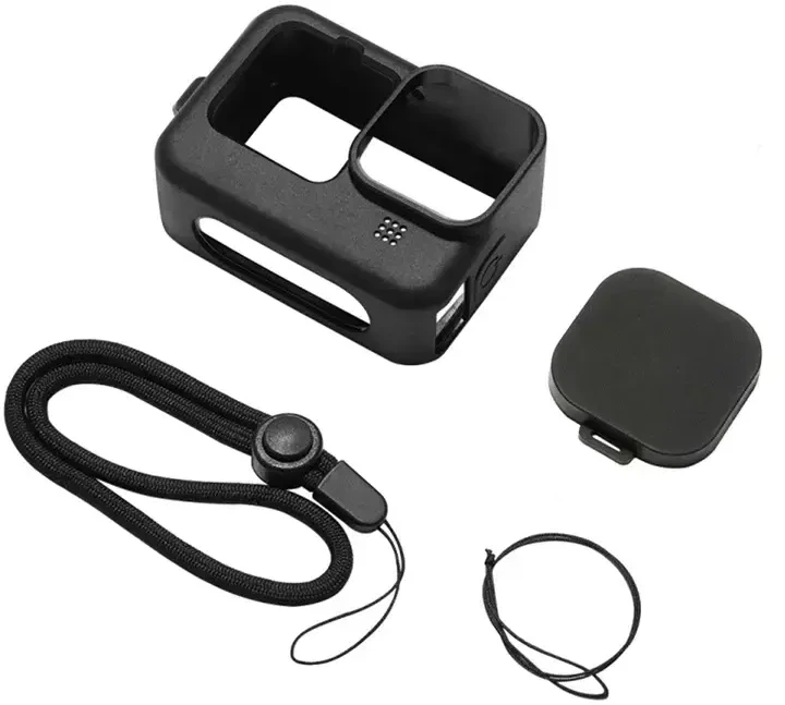 Puluz Silikoninis dėklas for GoPro HERO12, HERO11, HERO10, and HERO9 Juodas with Lens Cover and Strap (Juodas)