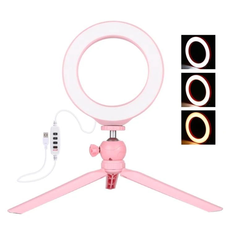 Puluz tripodas su žiedine LED lempa 16 cm, rožinis