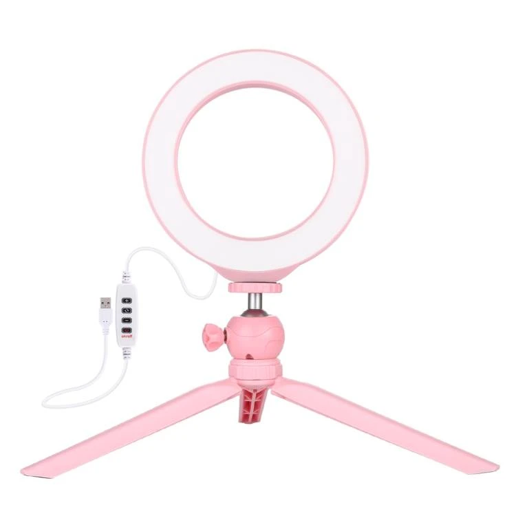 Puluz tripodas su žiedine LED lempa 16 cm, rožinis