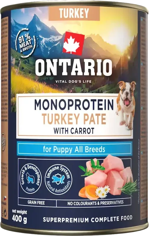 Ontario Puppy Monoprotein Kalakutienos paštetas su Morkomis 400g