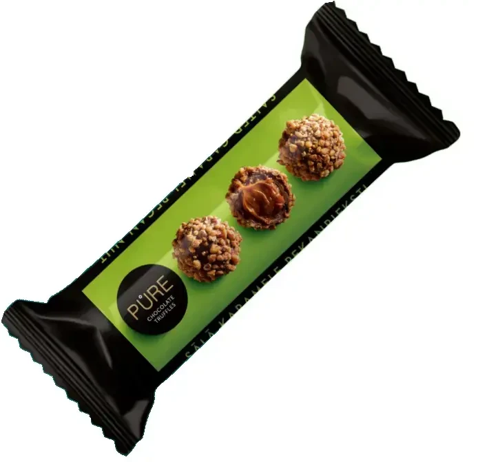 Pure Chocolate Pieniško šokolado triufeliai PURE su sūdytos karamelės kremo įdaru ir pekano riešutu, 38 g