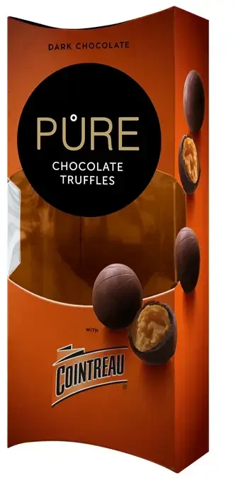 Pure Chocolate Juodojo šokolado triufeliai PURE su kreminiu apelsinų likerio „COINTREAU” įdaru, 108g